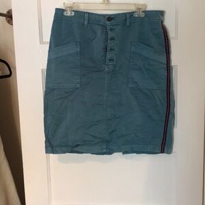 Blue Button-Front Skirt with Red Stripe